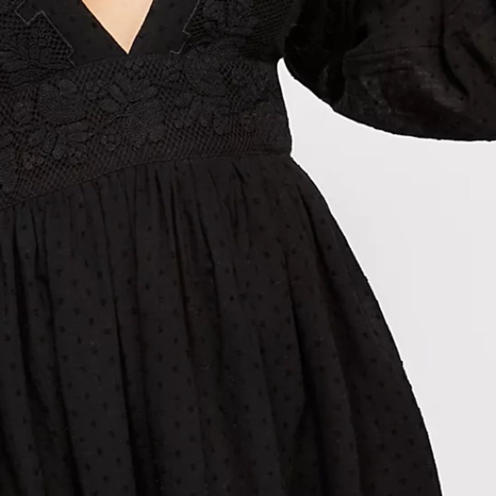 Free People Sugarpie Black Long Sleeve Boho Mini Dress - Picture 13 of 13